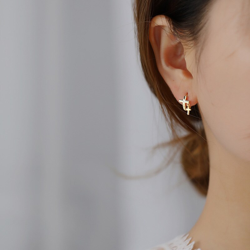 925 Sterling Silver Earring zircon cross flower round Ear Ring Ear Bone Ear Buckle cute Wild Woman boy Girl Ear Jewel