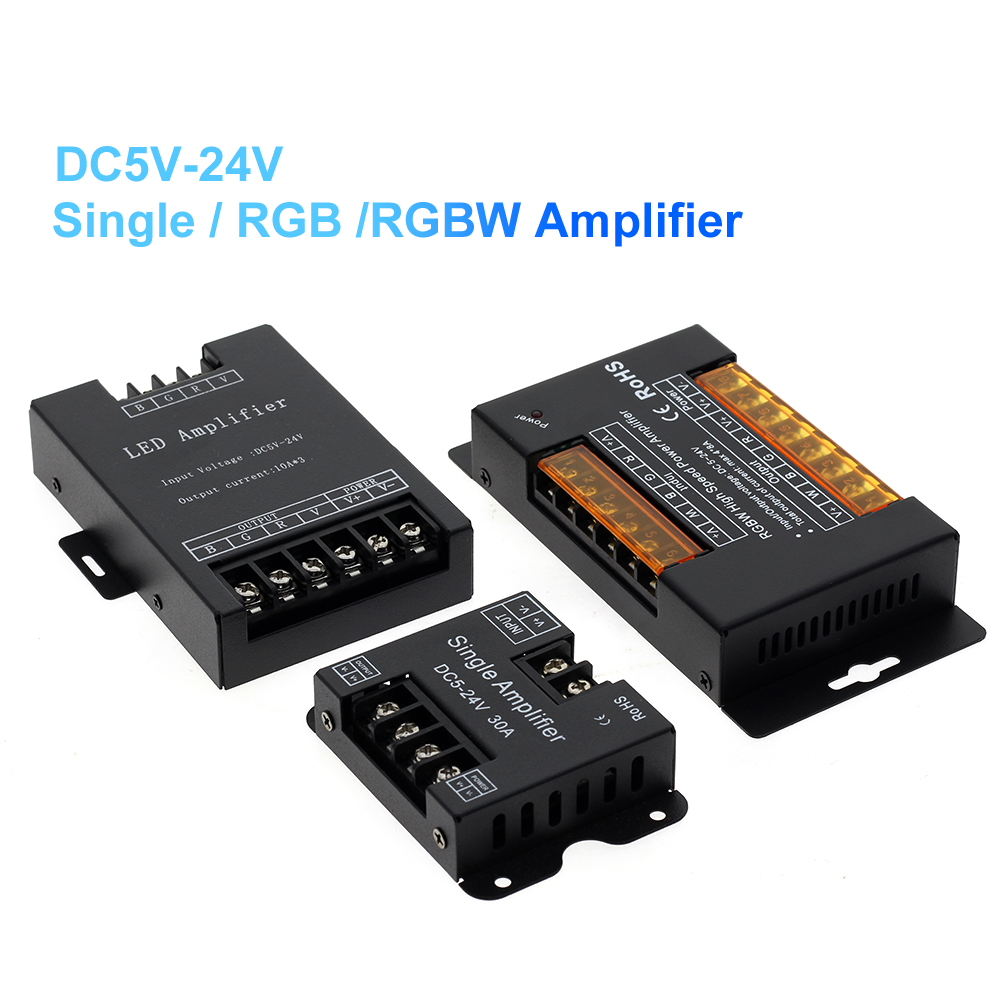 LED RGBW / RGB Amplifier DC5 - 24V 24A 30A Output for RGBCCT / RGBW / RGB LED Strip Power Repeater Console Controller