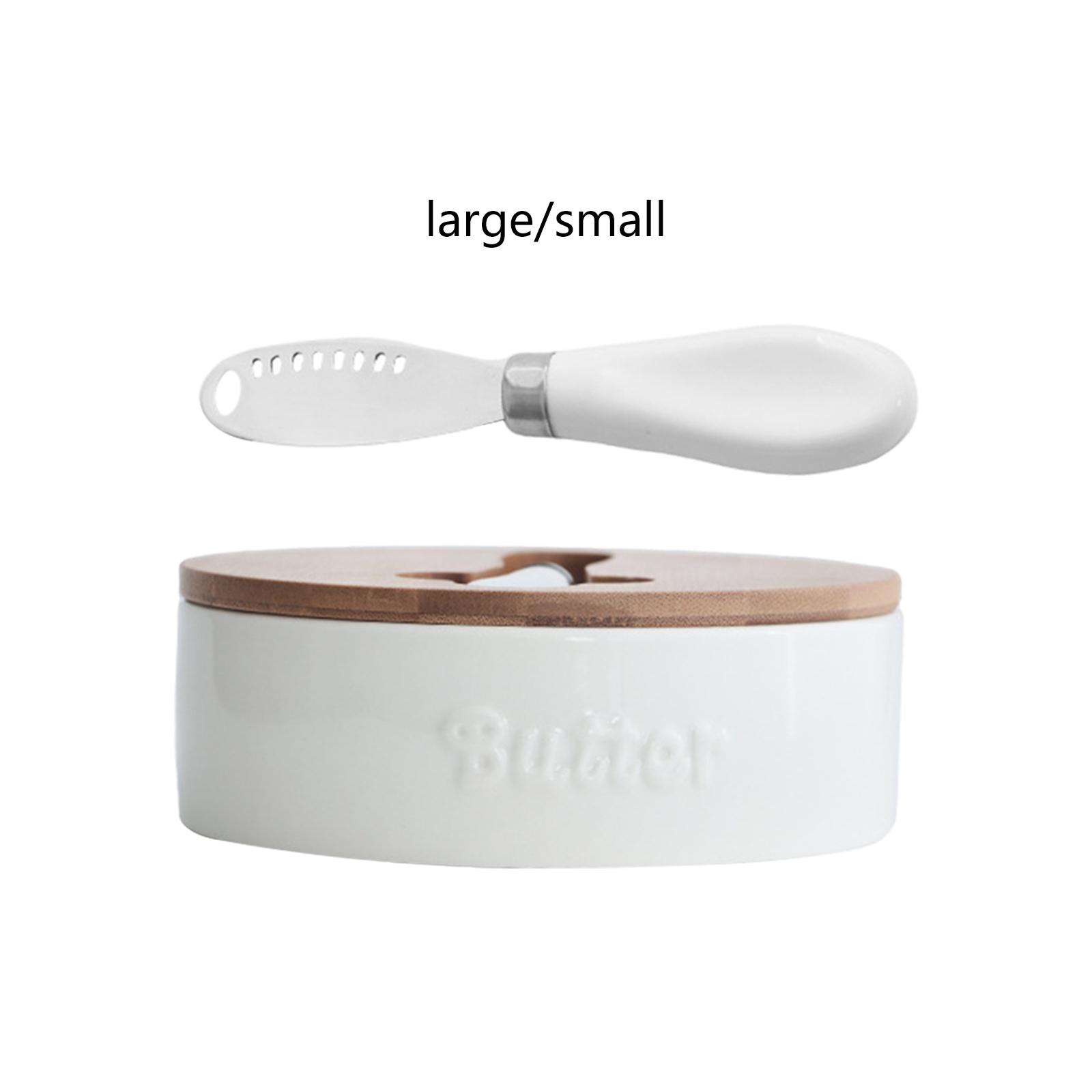 Plato de mantequilla con tapa de madera, mantequilla de preservación multifuncional para galletas, nueces, cocina para mantener la frescura, gran capacidad