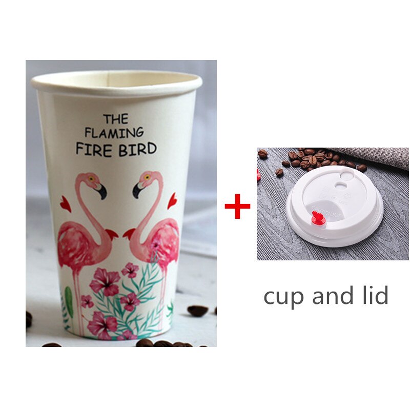 50pcs white flamingo cup 500ml disposable coffee cup party birthday favor beverage paper cup with love lid: cup and lid3 / 500ml 50pcs
