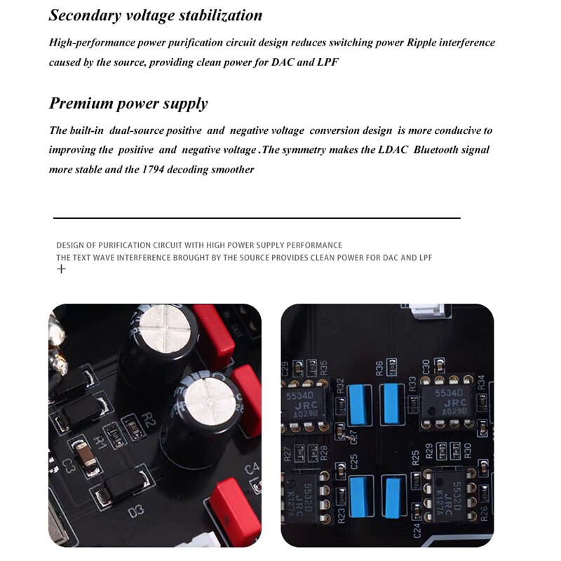 Lusya Bluetooth 5.1 Audio-ontvanger QCC5125 + 1794 Lossless Decodering Aptx Dac Ondersteuning 24bit 96Khz Met Voeding