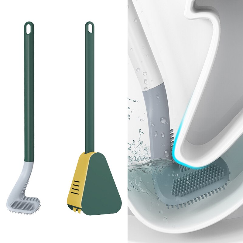 Silicone Toilet Brushes With Holder Set Long Handled Toilet Cleaning Brush Black Modern Hygienic Bathroom Accessories