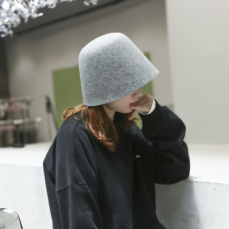 Hat Women Fisherman Hat Autumn And Winter Outdoor Wool Bucket Hat Japanese Solid Color Bell Shaped Cap Men Bucket Hat