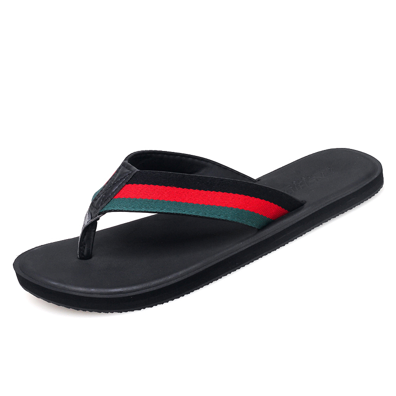 COOLVFATBO Summer Men Flip Flops Comfortable Beach Sandals Shoes for Men Male Slippers Casual Shoes: Black Red / 39
