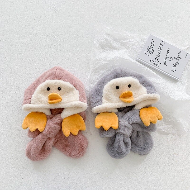 Sombrero de pingüino y bufanda para niños, otoño e invierno, bonito sombrero de felpa para niños y niñas