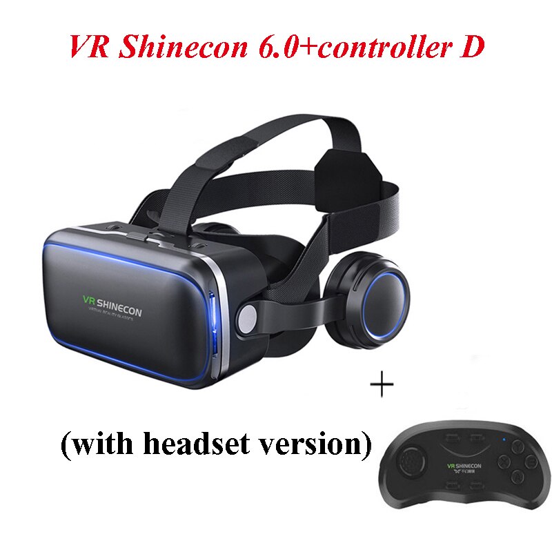 VR Shinecon 6.0 3D bril Virtual Reality bril google Kartonnen VR DOOS 2.0 VR headset met koptelefoon gampad Voor smartphone: add D option