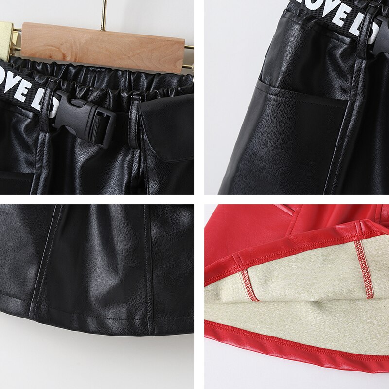 2-7 lat spódnica dla dziewczynek skórzana kieszeń elastyczna talia spódnica szkolna dziewczyny letnia spódnica dziecięca wszystkie mecze krótkie spódniczki dziewczęce