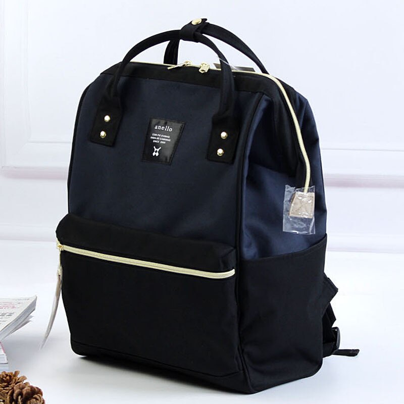 Japan Style Ring Bag Women&#39;s Oxford Waterproof Backpack Girl Boys SchoolBag Large Capacity Male knapsack Mochila Mujer: Bule and black / small size