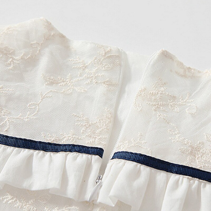 2022 vestito da ragazza per bambini primavera coreana Patchwork bianco maniche lunghe a sbuffo collo tondo ricamo abiti da principessa abiti per bambini E2241