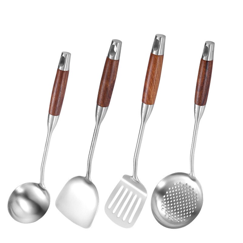 Stainless Steel Spatula and Soup Spoon Spatula Colander Anti-Scald Insulation Four-Piece Kitchen Set Kitchen Cooking Set
