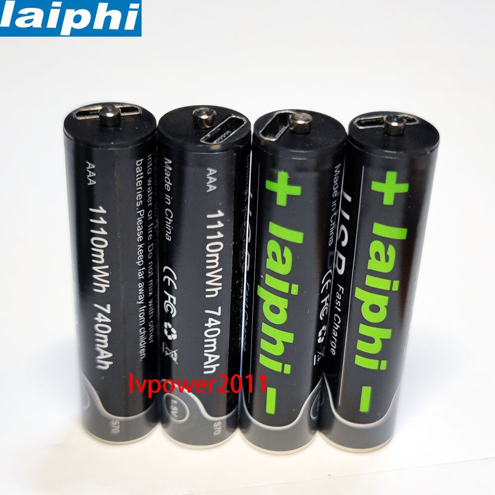 Laiphi-Batería de polímero de litio recargable por USB, Pila de li-ion de alta capacidad, AAA, 1,5 V, 1100mwh: 4AAA no usb cable