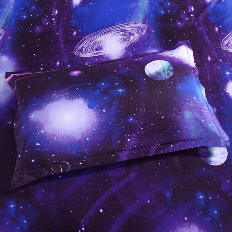 -3d galakse sengetøj dynebetræk enkelt vendbar lilla stjerne galakse mikrofiber sengetøj dyne lynlås slips barn teen pige