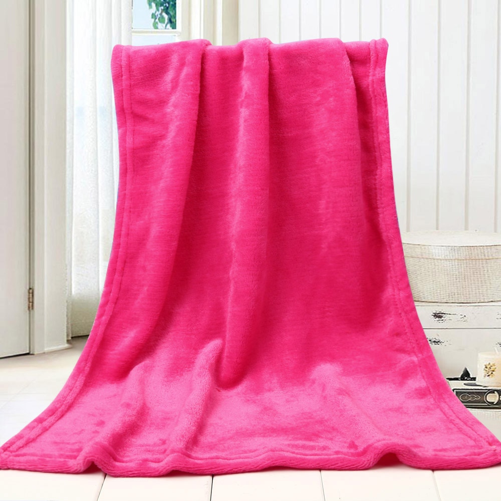 45*65CM Solid Soft Throw Kids Blanket Warm Coral Plaid Blankets Flannel Nordic Sofa Bed Living Room Blanket Decorative: Hot Pink