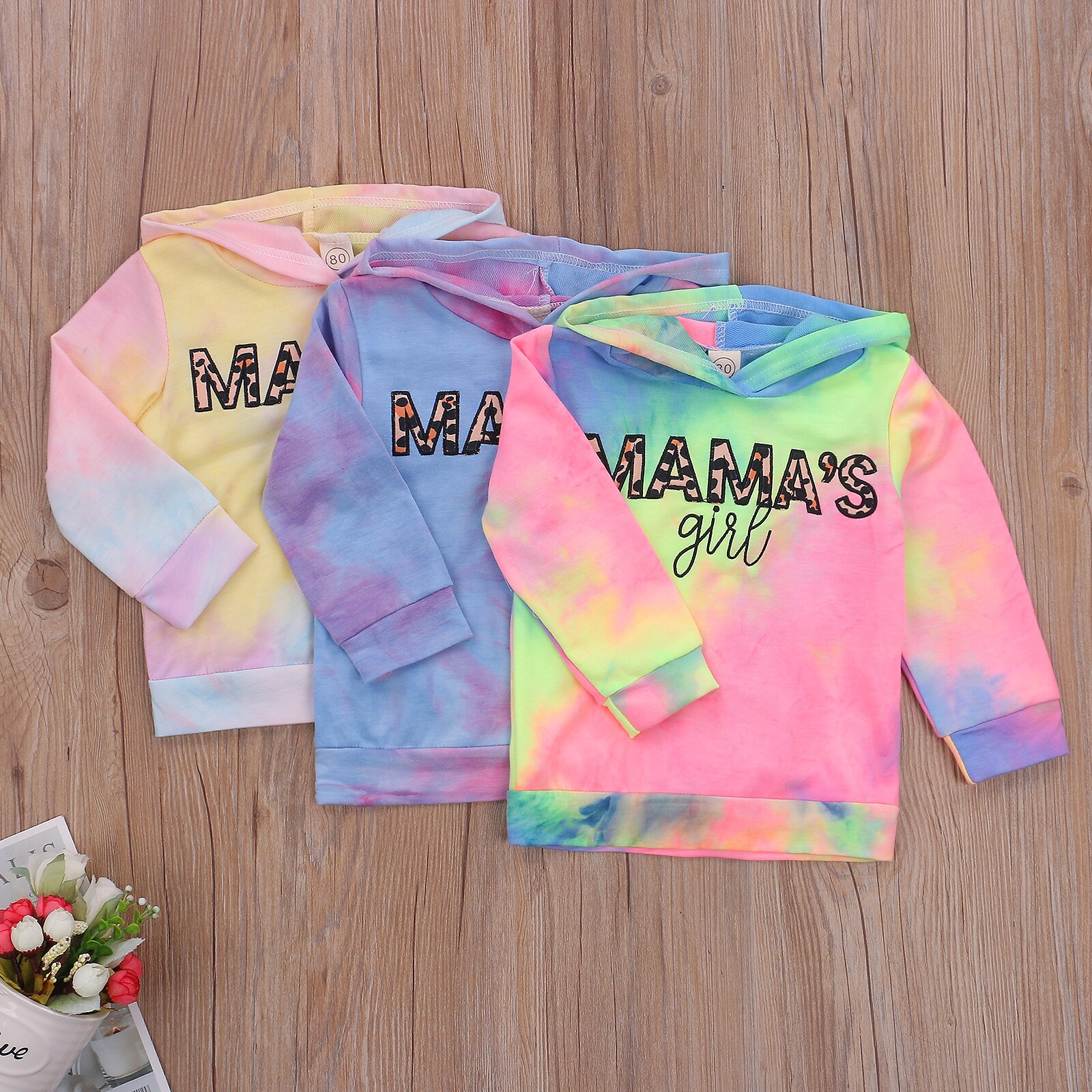Meisjes Geborduurde Letters Meisjes Tie-Dye Hooded Trui