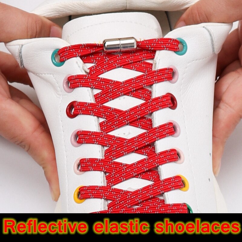 Cordones elásticos reflectantes sin lazos para zapatillas, cordones de goma para zapato que No se ata, planos y rápidos para niños y adultos