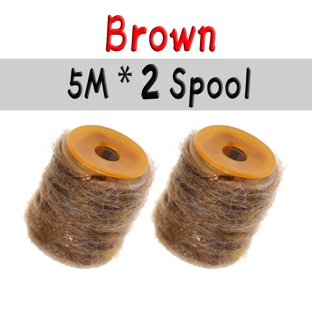 WIFREO-Cuerda de doblaje de 10M, hilo de hilo para insectos sucios, hilo moteado de Caddis, gusano, mosca seca, camarón, atado de moscas fibrosas, materiales de atado: 2pcs Brown