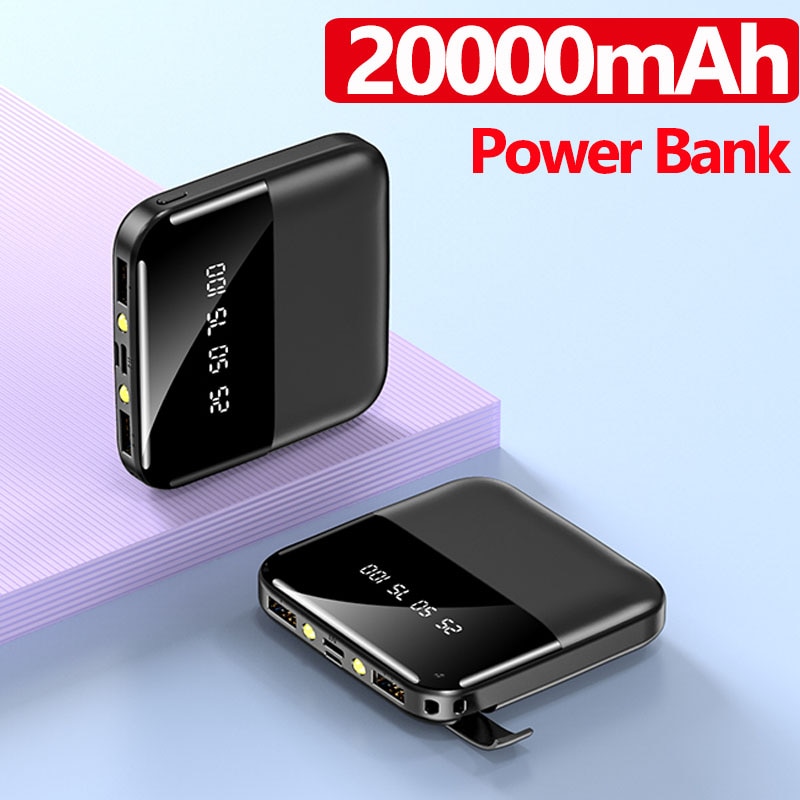20000mAh Mini Power Bank Fast Charger for Iphone Xiaomi Huawei 2 USB LCD Type C Powerbank Portable External Battery Pack
