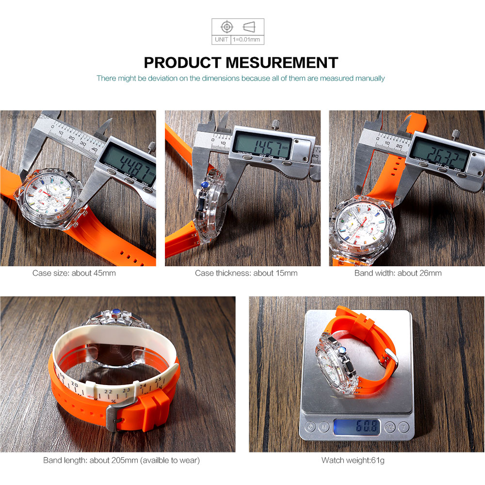 MINI FOCUS Relojes deportivos de cuarzo para hombre con correa de silicona naranja Cronógrafo Reloj de pulsera luminoso resistente al agua con calendario