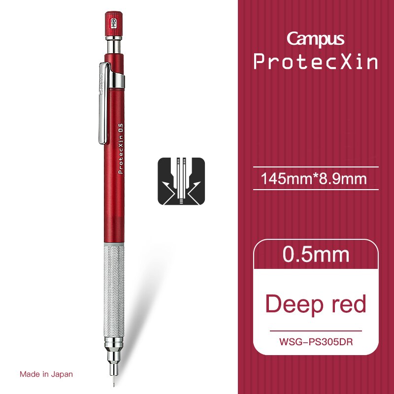 Kokuyo protecxin wireless de metal da série, suporte antiderrapante para caneta, desenho automático de estudante com centro baixo da gravita, 1 peça: deep red