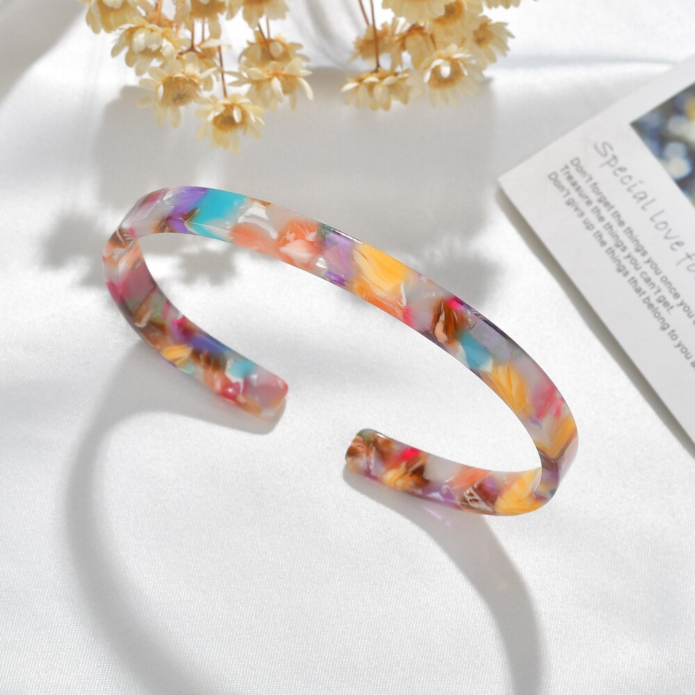 Acrylic Leopard Resin Bangles Bracelets for Women Girls Colorful Cuff Open Bangles 6mm Width Jewelry Party