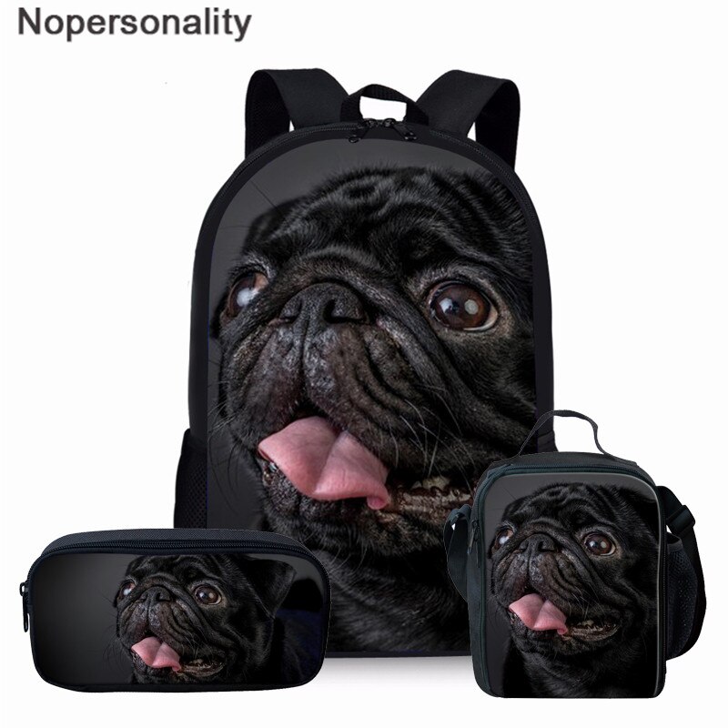 Nopersonality Teenager Girls Pug School BookBag Puppy Bagpack School Bag Print 3Pcs Kids Children Black Backpacks Women Mochilas: Z3053CGK