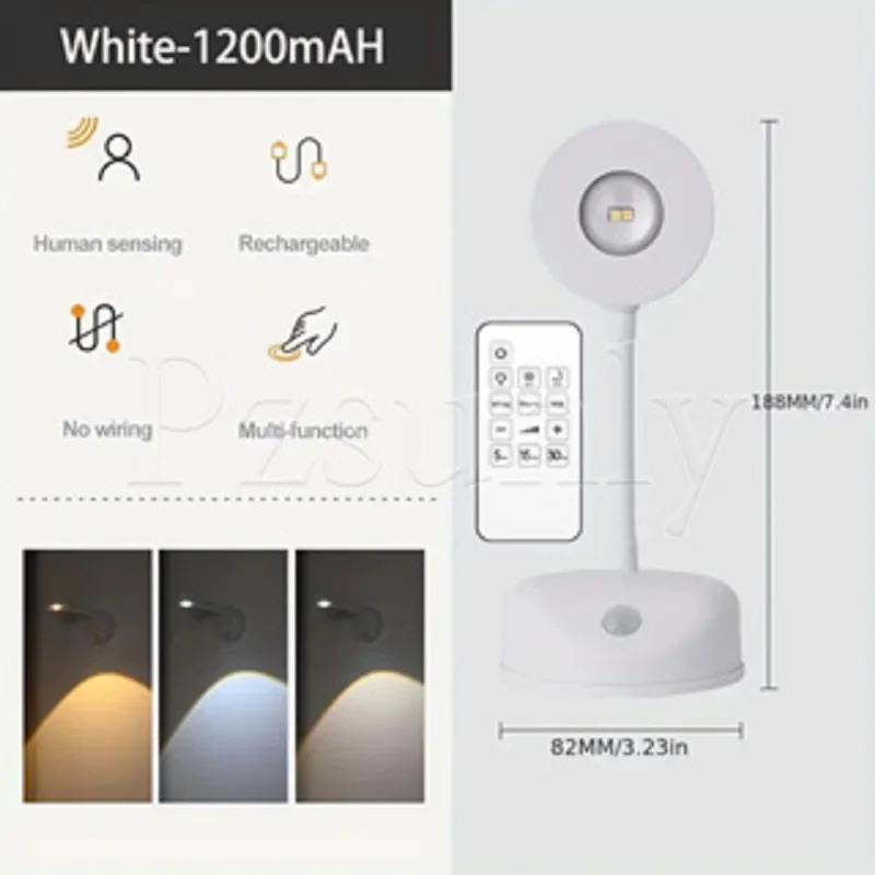 Holofotes usb recarregável inteligente sensor humano sem fio luz de parede regulável led holofote para iluminar pinturas fotos: Branco