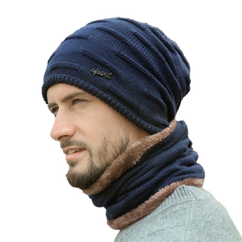 neue Beanie Hut Schal Set Männer Herbst Winter Dicke Thermische Flauschigen Gestrickte Kappe Neck Wärmer Headwear: ZQ