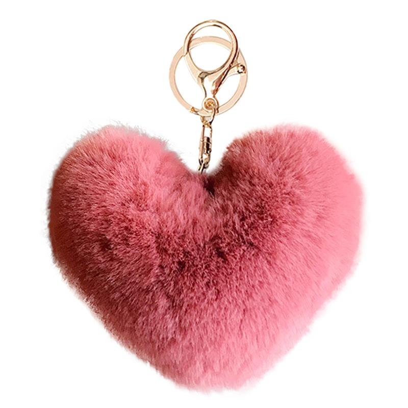 2020 New Lovely Heart Keychains Women's Pom Poms Faux Rex Rabbit Fur Ball Key Chains Girl Bag Hang Car Key Ring Pendant: 8