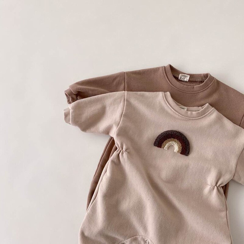 Pelele grueso y cálido para bebé recién nacido, ropa de invierno, forro de Cachemira, mono de manga larga de arco iris