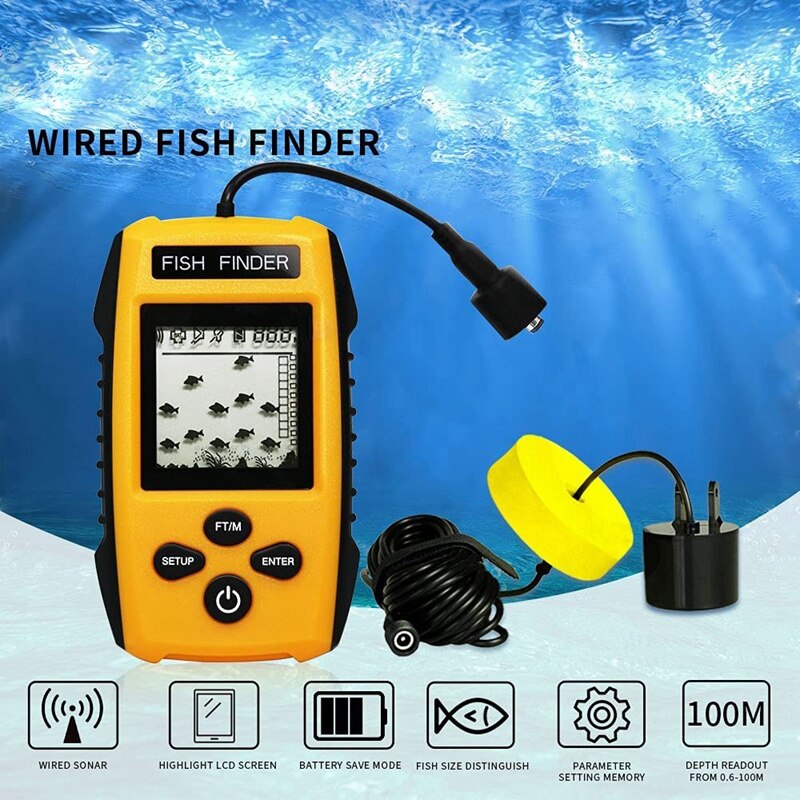 Détecteur de poissons Portable, sonar à main filaire, écran LCD avec profondeur d&#39;eau, localisation du poisson, taille du poisson, mauvaises herbes et roches