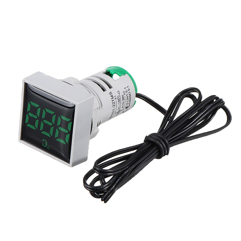 Mini Crystal Film Square LED Digital Thermometer Signal Light AC 50-380V 220V Temperature Meter Indicator -20-200 1m Sensor