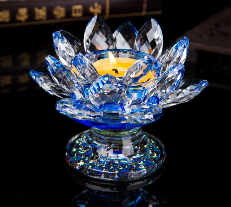 7 farger krystall lotus lysestake telysholdere lotusblomst figurer ornament fest middag dekor