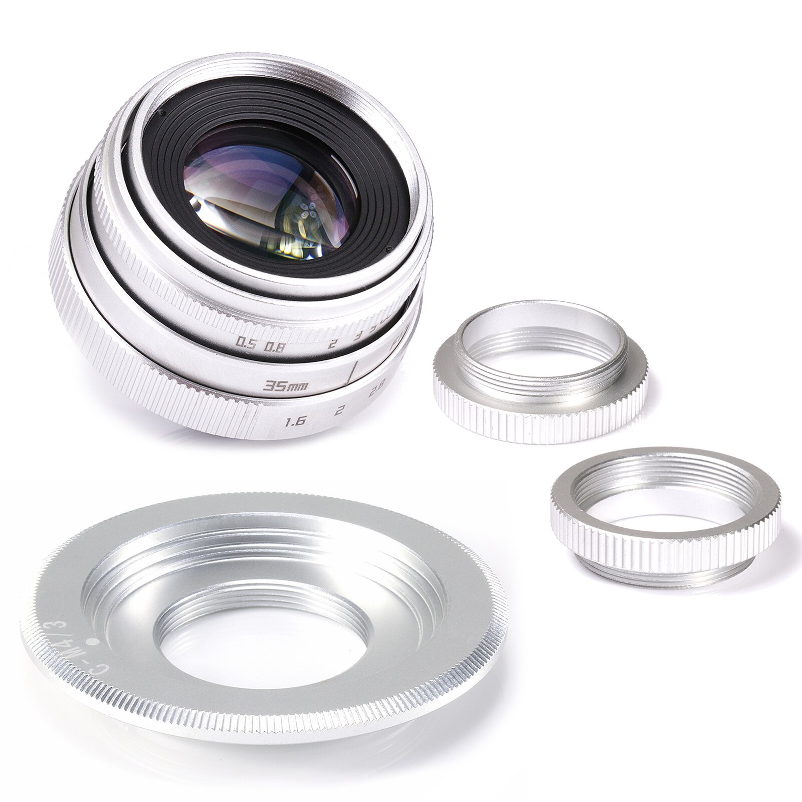 Zilver Mini 35Mm F/1.6 APS-C Cctv Lens + Adapter Ring + 2 Macro Ring Voor P Anasonic/O Lympus Micro4/3 M4/3 Mirroless Camera