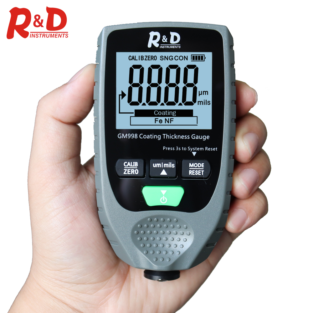 R & D GM998 gris voiture peinture revêtement jauge d'épaisseur galvanoplastie métal revêtement testeur d'épaisseur mètre 0-1500um Fe & NFe sonde