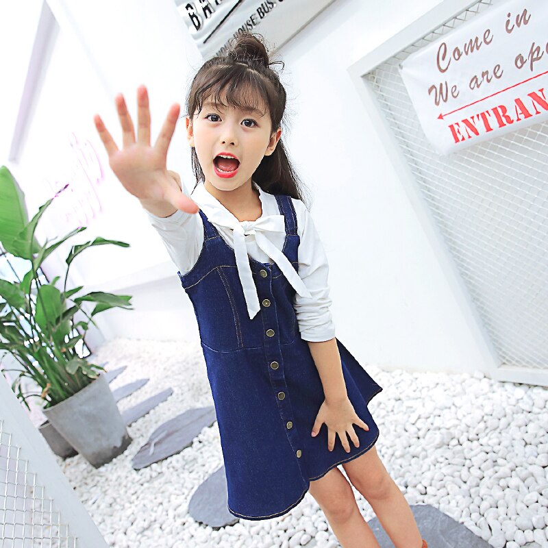 3-12T Teenagers Girls Suspender Skirts Summer Kids Jeans Dress Overalls solid Bib Denim Skirts Toddler Clothing Bebe Clothes