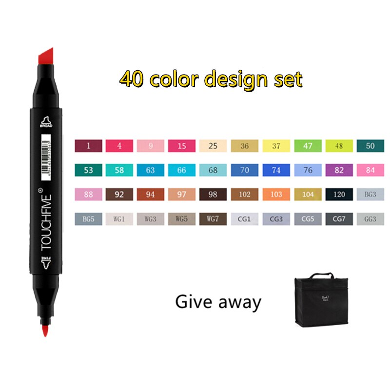 TOUCHFIVE-rotuladores de doble punta para dibujo, marcadores gráficos de Alcohol para bocetos, suministros de arte, 12, 36, 48, 80 y 168 colores: 40Colors design set