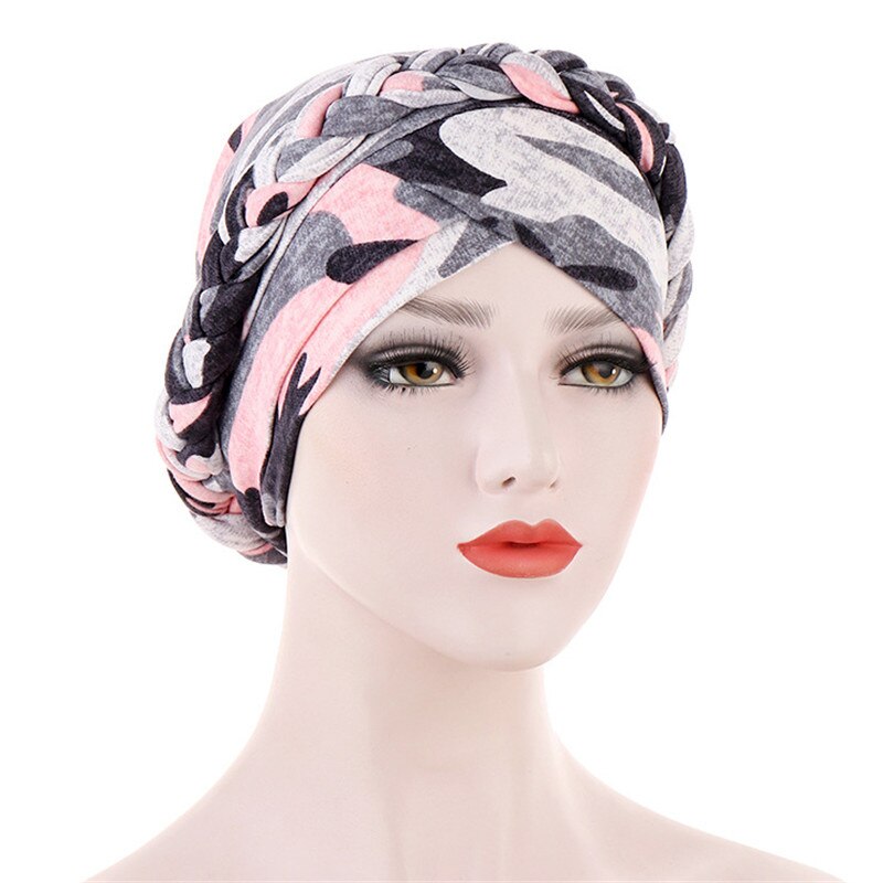 Bohemia Printed leopard cotton turban cap braid muslim head turbans for women pearls headscarf bonnet islamic inner hijabs caps: 10