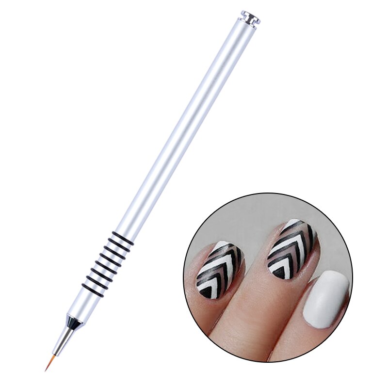 Zilveren Handvat Liner Nail Borstel Tekening Schilderen Gereedschap 7 Mm Bloem Pen Brush Nail Art Tool