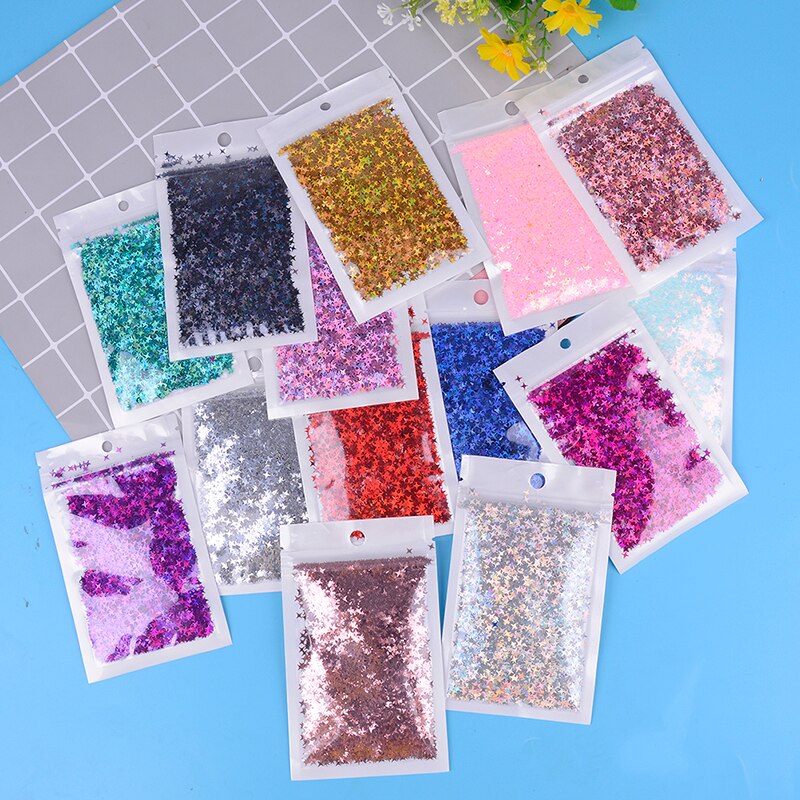 10 gr/paket Diy Kristall Schleim Liefert Ultra-dünne Scheiben Nägel Kunst Tipps Box Zubehör Dekoration Spielzeug Für Kinder Vier stern Glitter