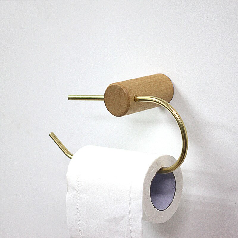 Nordic Bathroom Roll Holder Brass Solid Wood Wall Hanging Napkin Holder Gold Toilet Paper Towel Holder Kitchen storageshelf: A