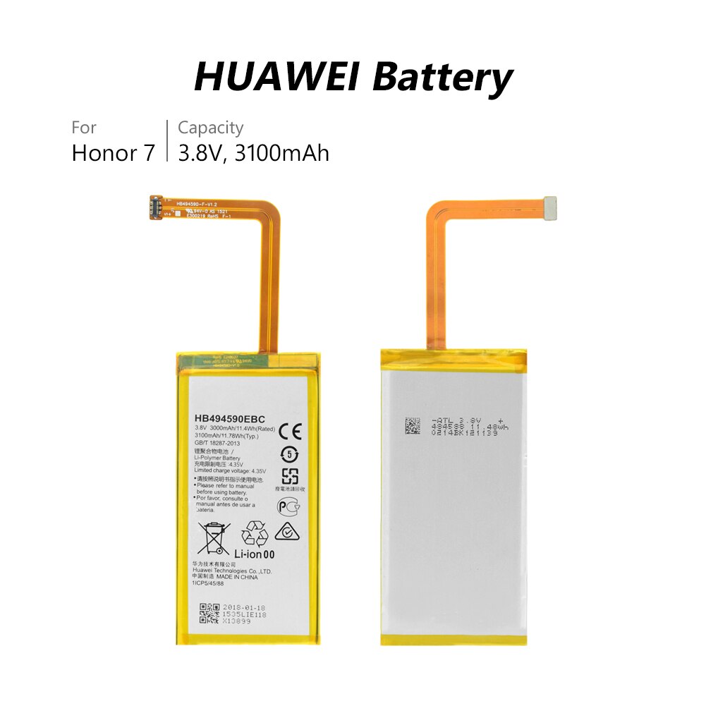 Ycdc 100%  li-ion litium 3100 mah telefonbatteri  hb494590 ebc för huawei honor 7 plk -l01/ul00/al10/tl01h
