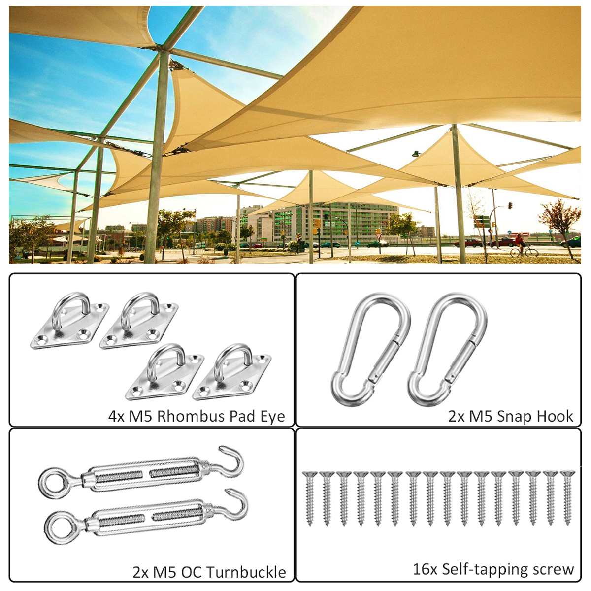 24pcs Sun Shade Sail Accessories for Triangle or Square Shade Sail Replacement Fitting Tools