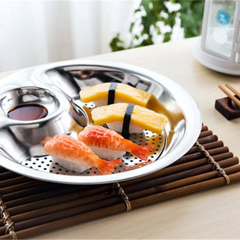 Mors hånd rustfrit stål rund dumpling fad tallerken dumplings sushi serveringsbakke aflang tallerken salat brød retter