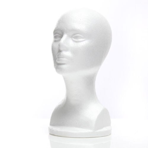 Hvid skum kvindelig styrofoam mannequin dukkehoved model skum paryk hår briller display xz