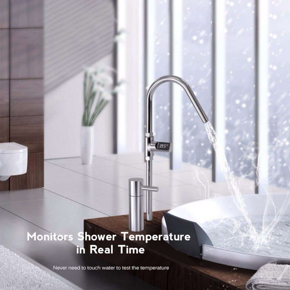 LED Display Celsius Water Temperature Meter Monitor Electricity Shower Thermometer 360 Degrees Rotation Flow Self-Generating