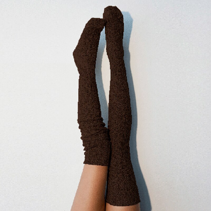 Calcetines de punto por encima de la rodilla para mujer, medias largas hasta el muslo, cálidas, a la , Otoño e Invierno: E khaki