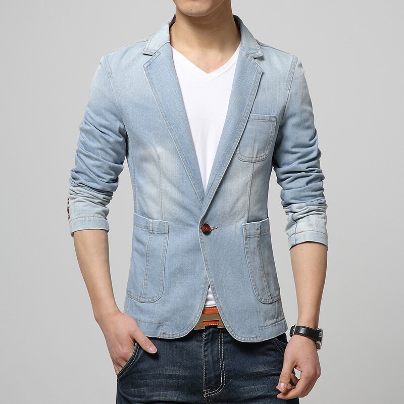Jeansjackor kostym slim fit kavaj kostym, lätt tvättade jackor herr jeans kläder jeans kavaj herr ytterkappa