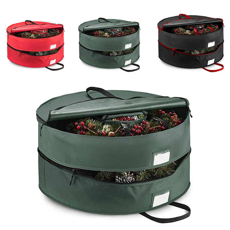 Double Premium Christmas Wreath Storage Bag 24/30/36" With Compartment Organizers For Xmas Garlands Durable Handles 600D Oxford