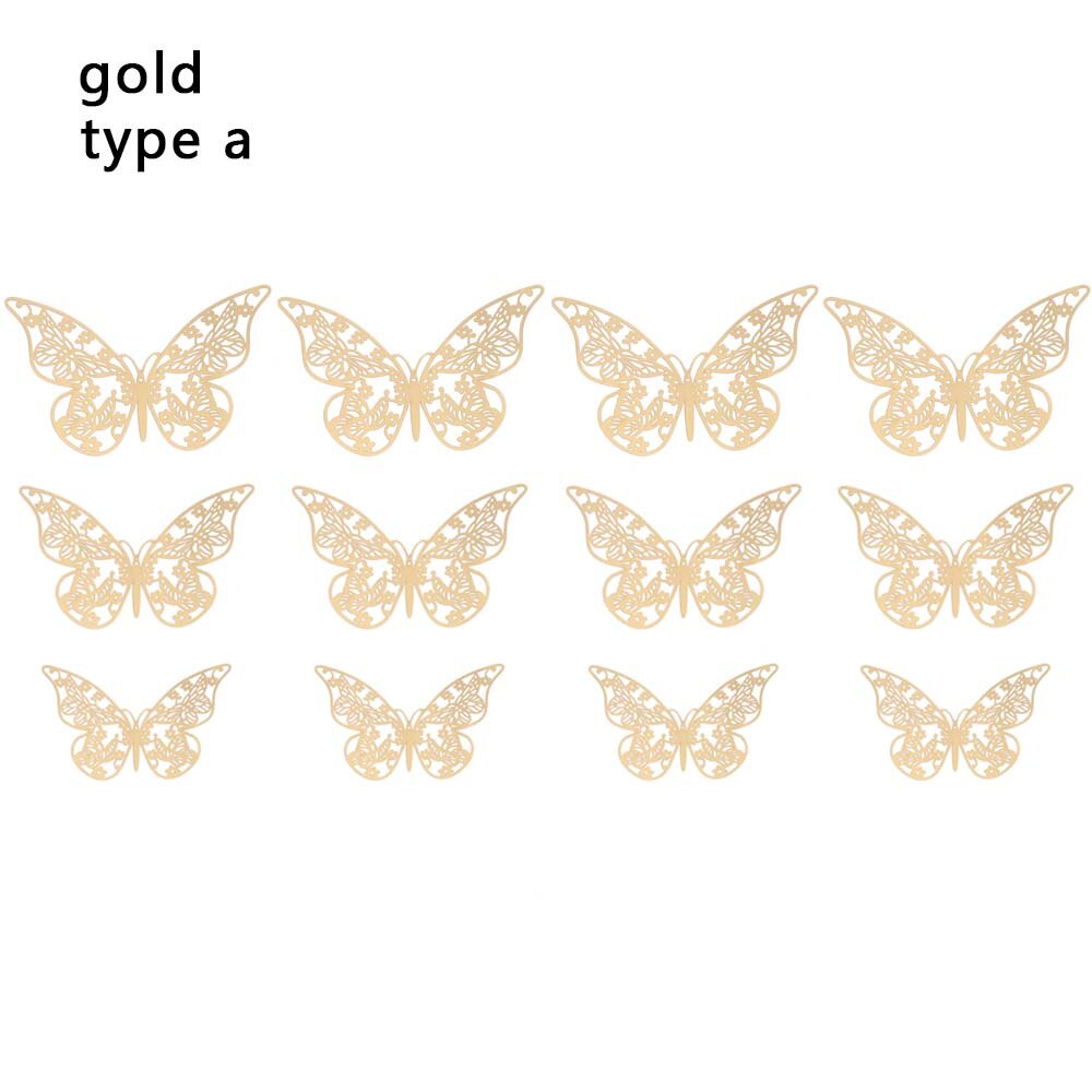 Autocollants muraux papillons 3D ajourés, 12 pièces/ensemble, décoration pour chambres d'enfants, décoration de maison, réfrigérateur, bricolage, fête de mariage: G-1