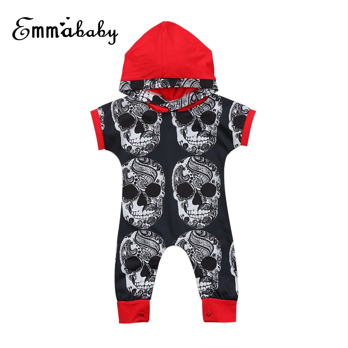 Toddler Kids Baby Boy Halloween Hooded Short Sleeve Pullovers Covered-Button Romper Jumpsuit Outfits Clothes